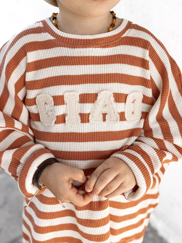 Oversize Sweatshirt Waffle Knit Stripes - Milk / Rusty - Ciao